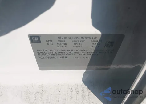 2013 Chevrolet Sonic Lt Auto z USA, uszkodzony, nr VIN 1G1JC6SB0D4118246